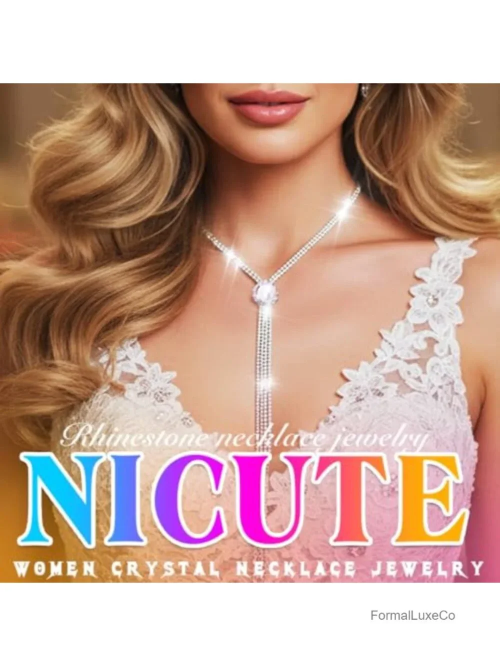 Crystal Pearl Y-Choker Long Chain Rhinestone Necklace Women Party